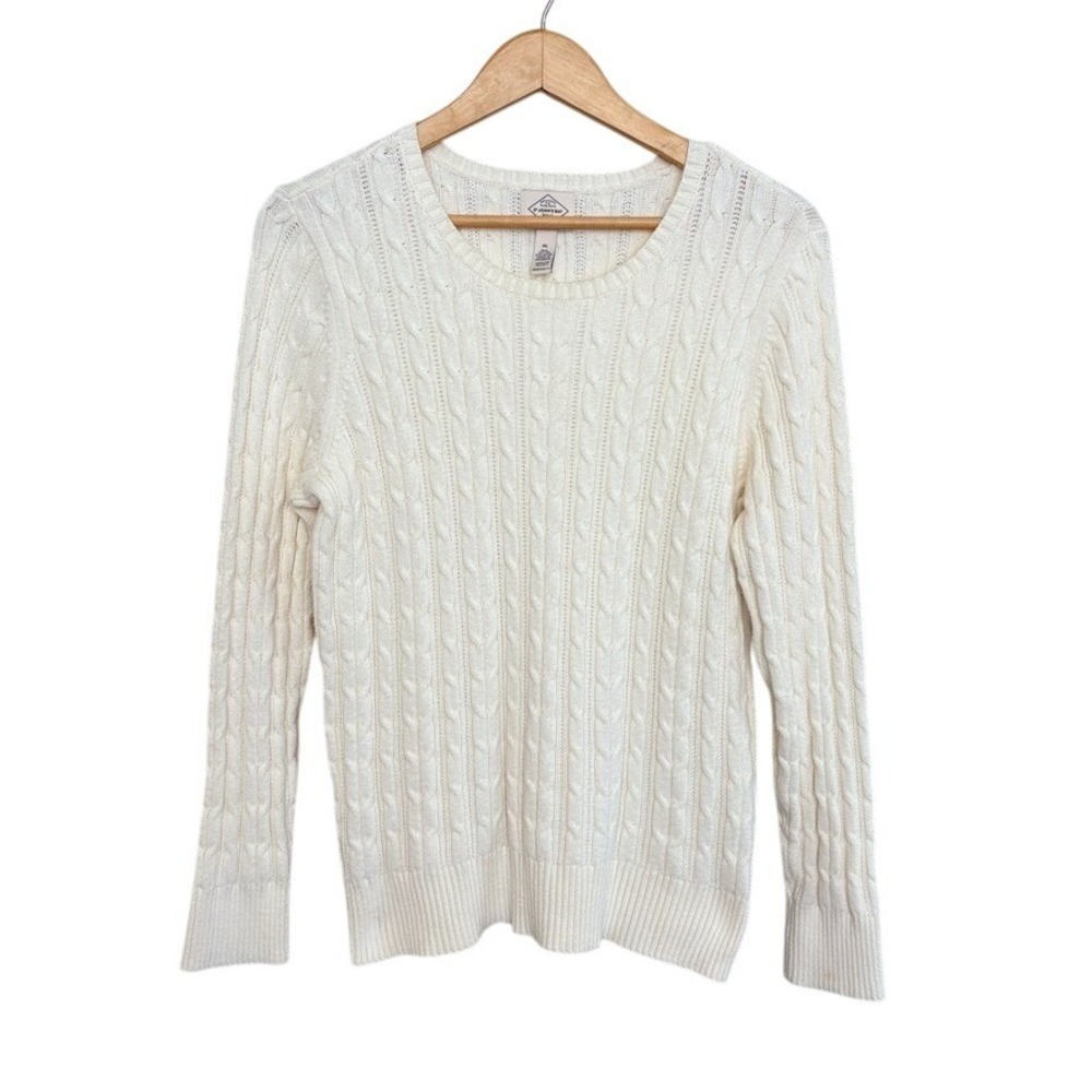 St John's Bay Women's Cable Knit Cottagecore‎ Sweater Ivory Fisherman Size XL
